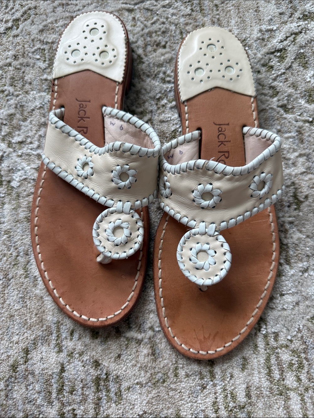 Jack Rogers Original Jacks Beige & White Leather Sandals, Size 9